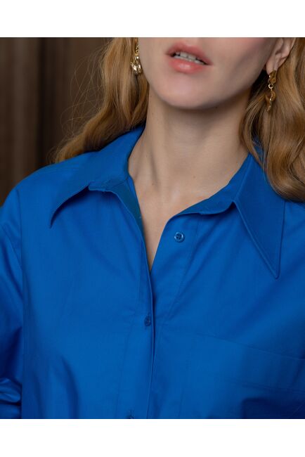 Женская рубашка с универсальным манжетом в оверсайз силуэте синяя - 8384 от ByME 
