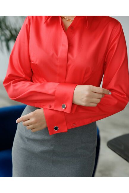 Женская рубашка под запонку коралловая  - 8389 от byME 