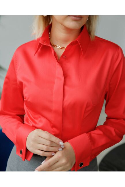 Женская рубашка под запонку коралловая  - 8389 от byME 