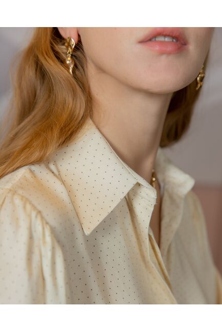 Женская блузка с пышным рукавом в мелкий горох цвет шампань - 8394 от byME 