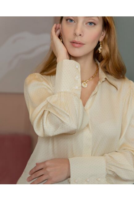 Женская блузка с пышным рукавом в мелкий горох цвет шампань - 8394 от byME 