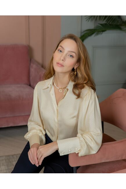 Женская блузка с пышным рукавом в мелкий горох цвет шампань - 8394 от byME 