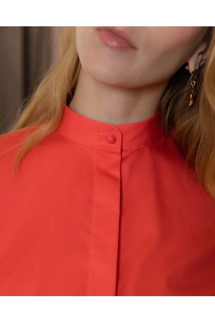 Женская рубашка с воротником "мандарин" коралловая - 8398 от byME 