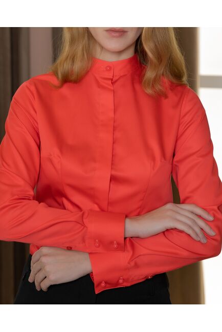 Женская рубашка с воротником "мандарин" коралловая - 8398 от byME 