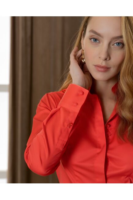 Женская рубашка с воротником "мандарин" коралловая - 8398 от byME 