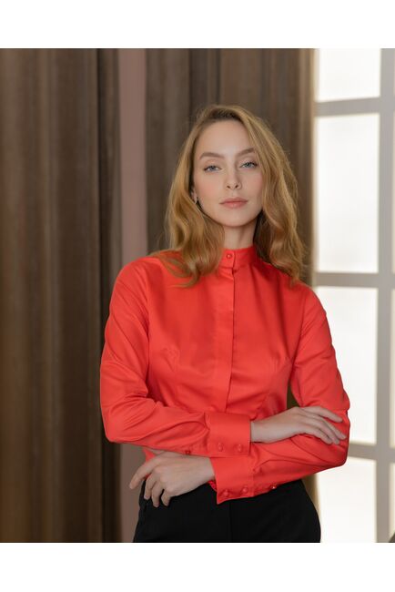 Женская рубашка с воротником "мандарин" коралловая - 8398 от byME 