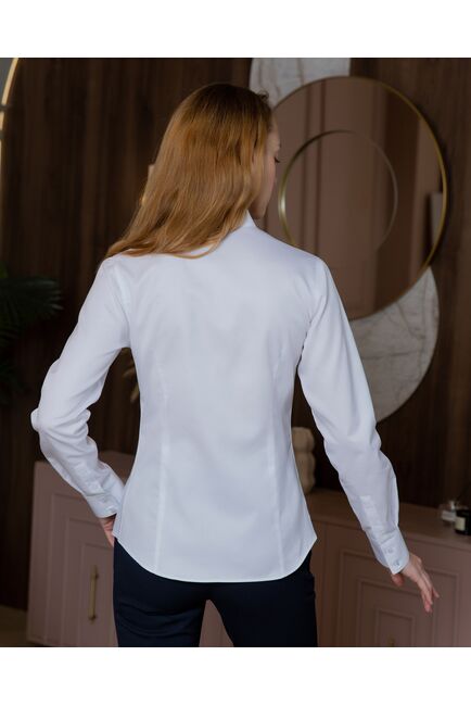 Женская рубашка с воротником "мандарин" белая с отделкой- 8400 от ByME 