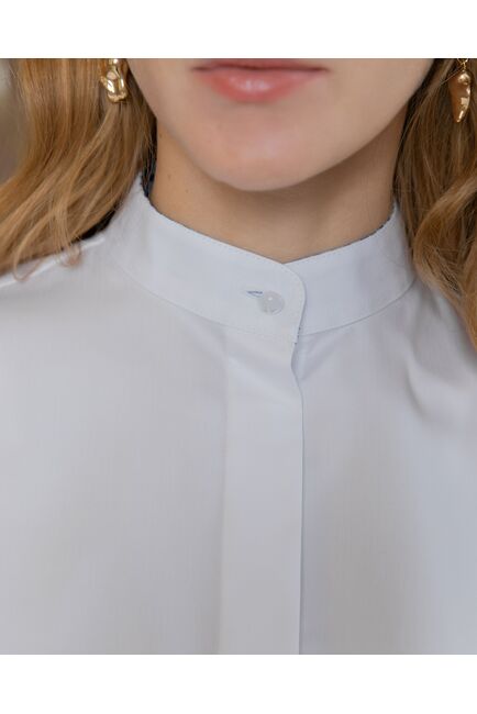 Женская рубашка с воротником "мандарин" белая с отделкой- 8400 от ByME 