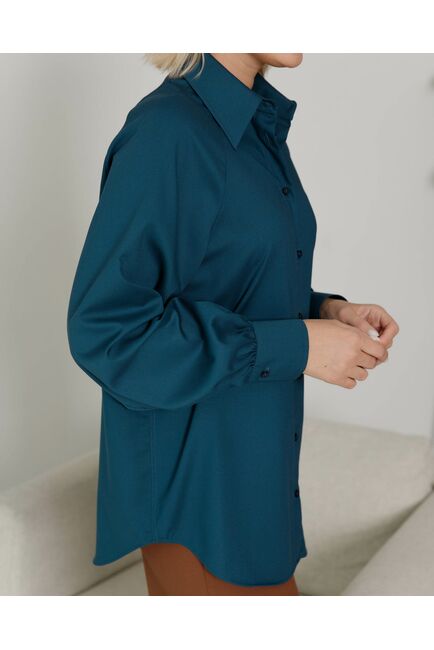 Женская рубашка в оверсайз силуэте под пуговицу с пышным рукавом бутылочная - 8406 от byME 