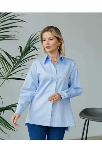 Женская рубашка с  пуговицами на боках голубая - 8408 от byME 