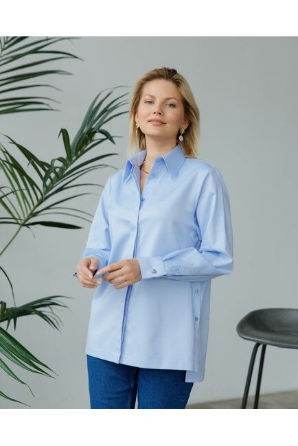 Женская рубашка с  пуговицами на боках голубая - 8408 от byME 