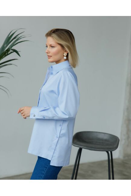 Женская рубашка с  пуговицами на боках голубая - 8408 от byME 