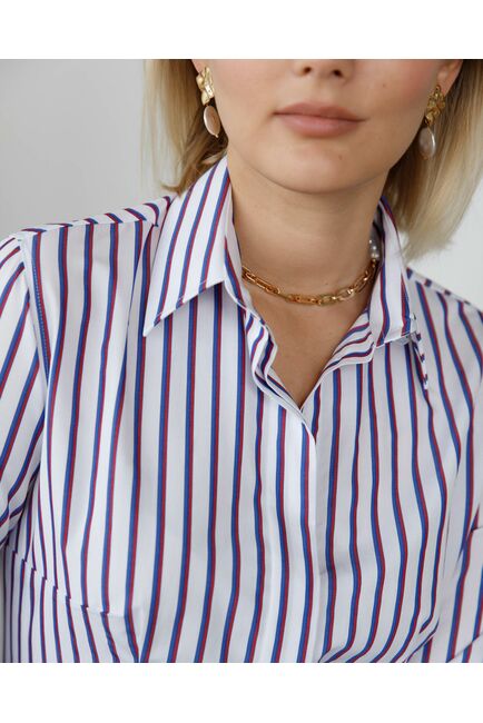 Женская рубашка под пуговицы в красно-синюю полоску - 8416 от byME 