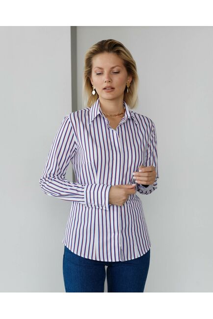 Женская рубашка под пуговицы в красно-синюю полоску - 8416 от byME 