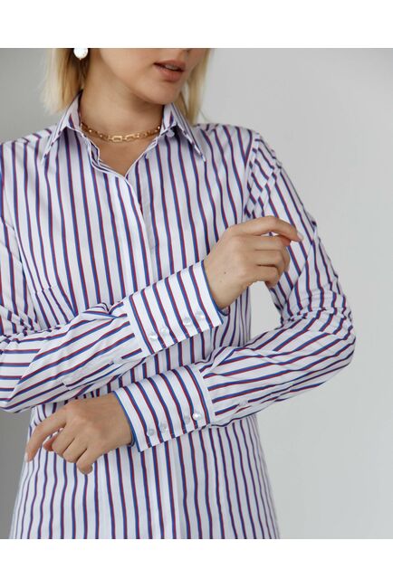 Женская рубашка под пуговицы в красно-синюю полоску - 8416 от byME 