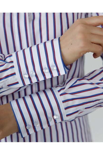 Женская рубашка под пуговицы в красно-синюю полоску - 8416 от byME 