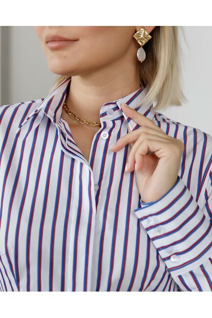 Женская рубашка под пуговицы в красно-синюю полоску - 8416 от byME 