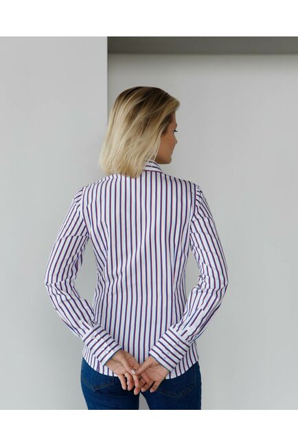 Женская рубашка под пуговицы в красно-синюю полоску - 8416 от byME 