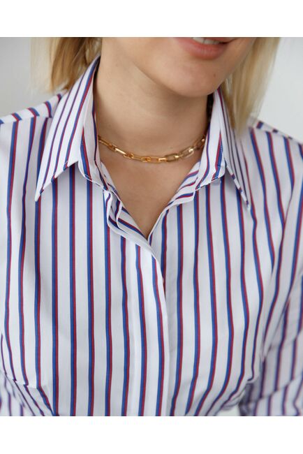Женская рубашка под пуговицы в красно-синюю полоску - 8416 от byME 