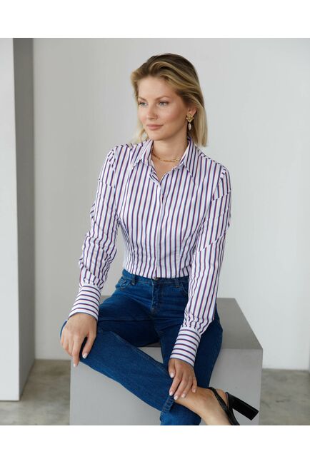 Женская рубашка под пуговицы в красно-синюю полоску - 8416 от byME 