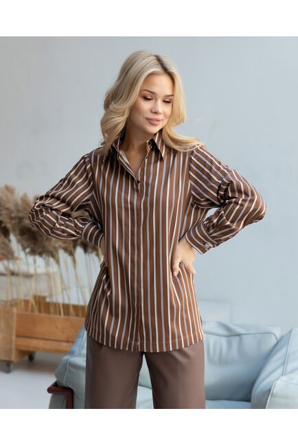 Женская рубашка с универсальным манжетом коричневая в полоску - 8421 от byME 