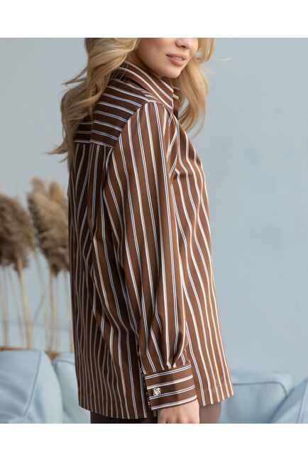 Женская рубашка с универсальным манжетом коричневая в полоску - 8421 от byME 