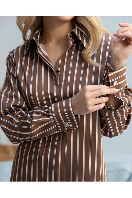 Женская рубашка с универсальным манжетом коричневая в полоску - 8421 от byME 