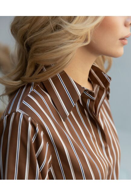 Женская рубашка с универсальным манжетом коричневая в полоску - 8421 от byME 