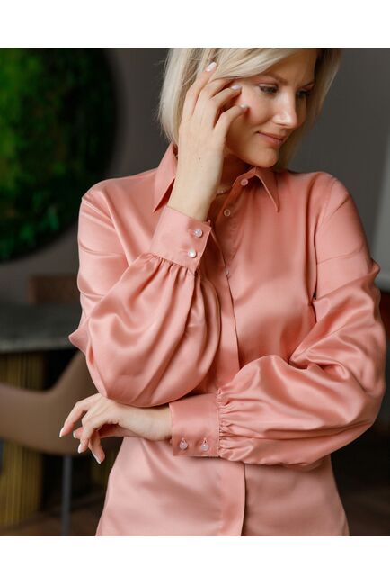Женская рубашка с пышным рукавом персиковая - 8429 от byME 