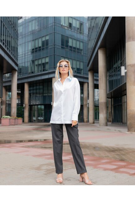 Женская рубашка с пуговицами на рукавах белая фактура "оксфорд" - 8438 от byME 