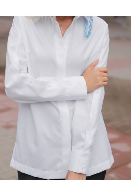 Женская рубашка с пуговицами на рукавах белая фактура "оксфорд" - 8438 от byME 