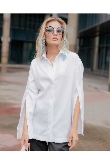 Женская рубашка с пуговицами на рукавах белая фактура "оксфорд" - 8438 от byME 
