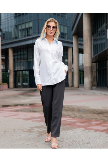 Женская рубашка с пуговицами на рукавах белая фактура "оксфорд" - 8438 от byME 