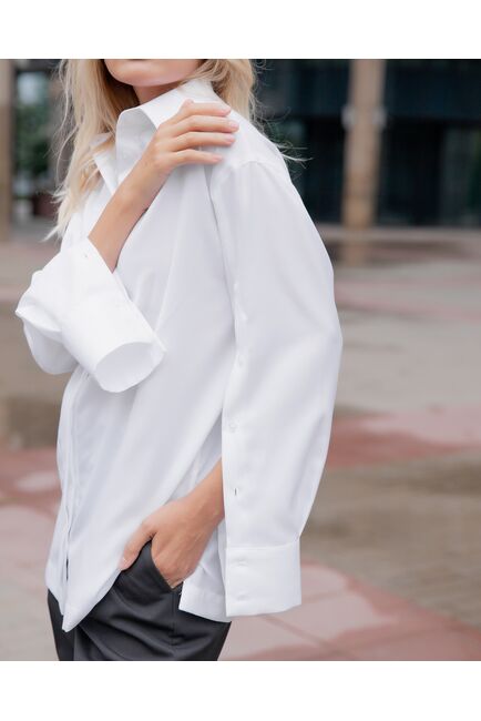 Женская рубашка с пуговицами на рукавах белая фактура "оксфорд" - 8438 от byME 