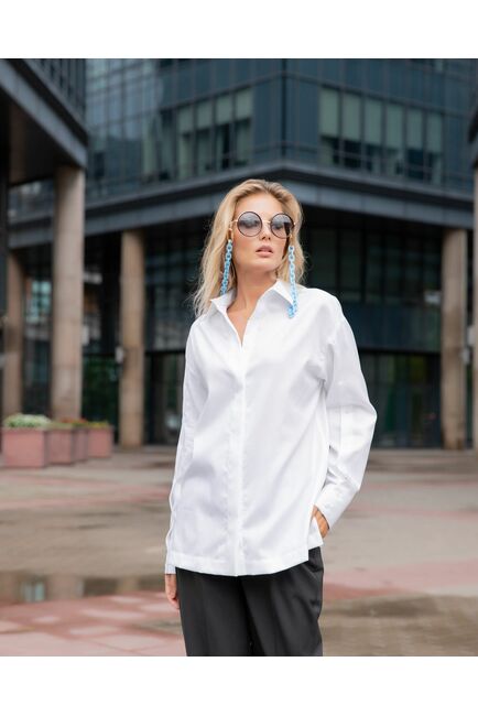 Женская рубашка с пуговицами на рукавах белая фактура "оксфорд" - 8438 от byME 