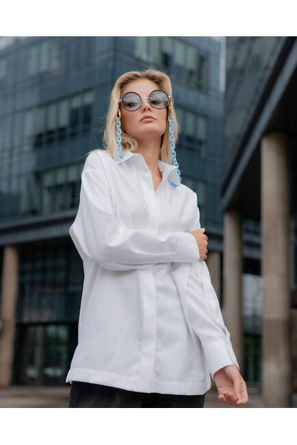 Женская рубашка с пуговицами на рукавах белая фактура "оксфорд" - 8438 от byME 