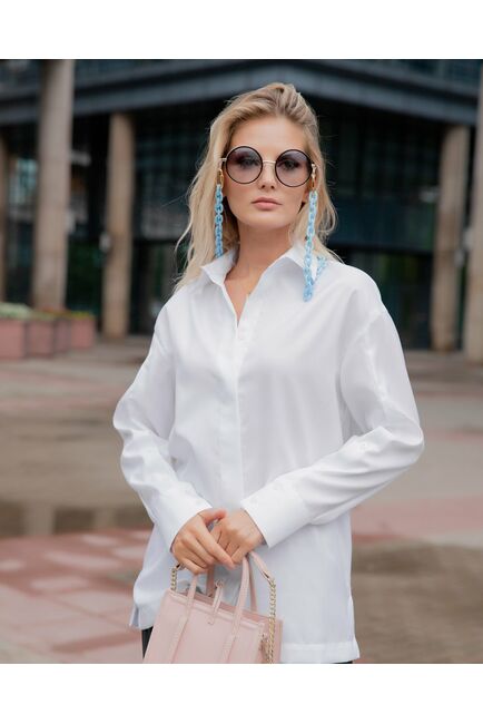 Женская рубашка с пуговицами на рукавах белая фактура "оксфорд" - 8438 от byME 