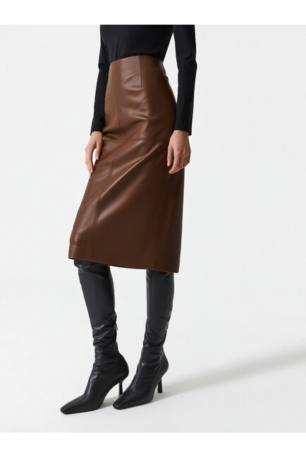 Юбка женская прямая из экокожи цвет карамель от byME 