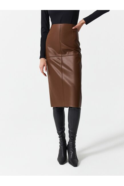 Юбка женская прямая из экокожи цвет карамель от byME 