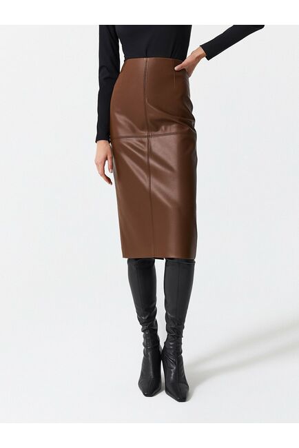 Юбка женская прямая из экокожи цвет карамель от byME 
