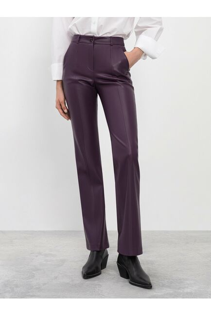 Брюки из экокожи тёмно-баклажановые от byME 