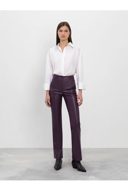 Брюки из экокожи тёмно-баклажановые от byME 