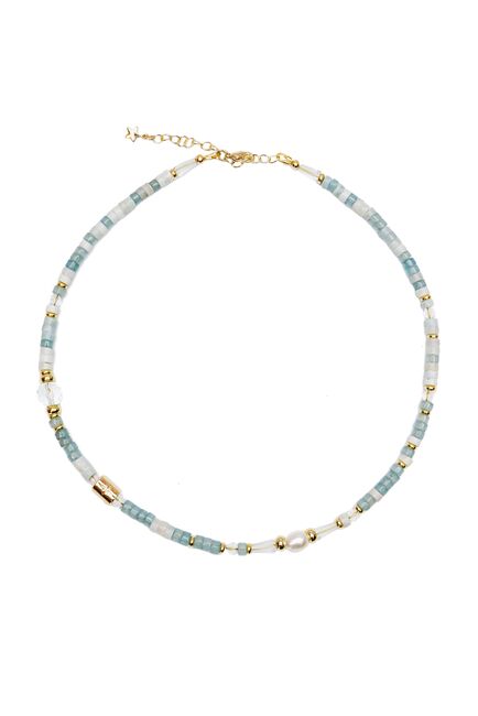 Чокер из аквамарина, варисцита, жемчуга и горного хрусталя- S00103 от  