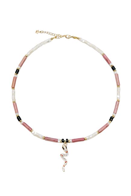 Чокер из родонита, перламутра и агата с подвеской змея  - S00155 от  