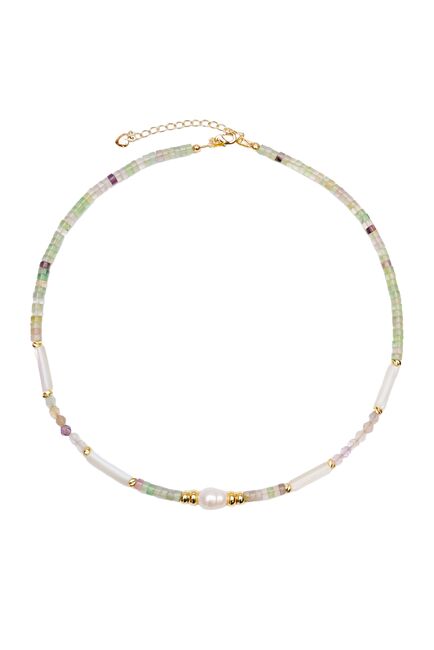 Чокер из флюорита, перламутра и жемчуга - S00089 от  