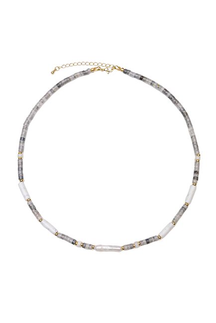 Чокер из Рутиловый кварц Волосатик Кахалонг Жемчуг- S00079 от  