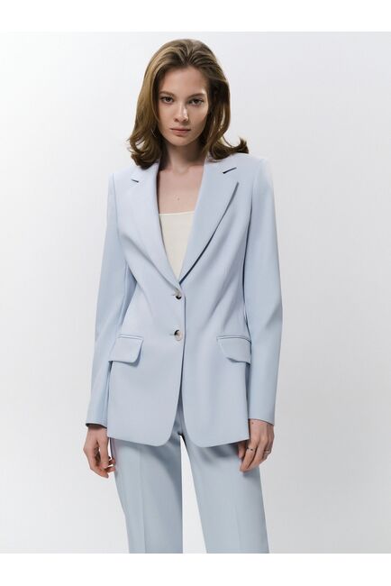 Женский однобортный приталенный жакет голубой от byME 