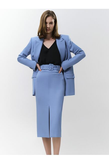 Юбка-карандаш женская со съемным поясом голубая от byME 