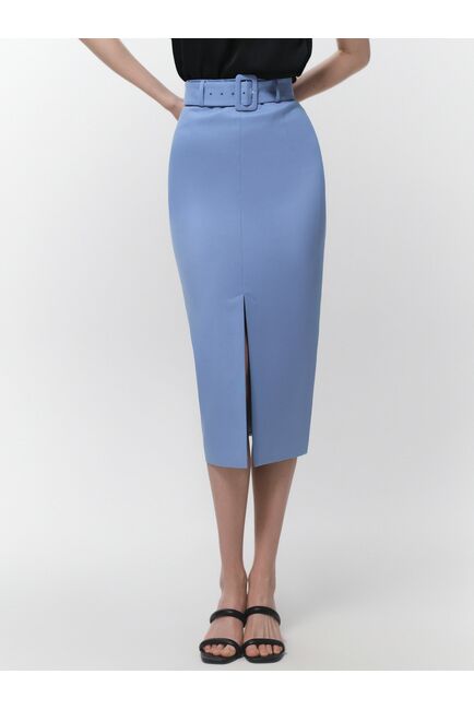 Юбка-карандаш женская со съемным поясом голубая от byME 