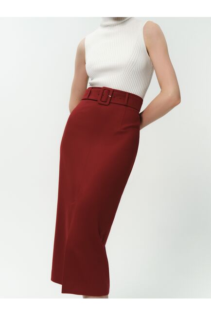 Юбка-карандаш женская со съемным поясом красная от byME 
